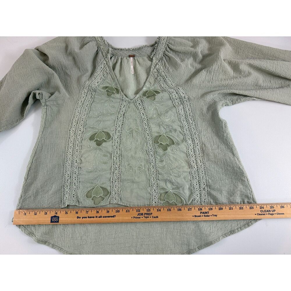 Free People Women's Sivan Embroidered Blouse Moss Green Long Sleeve Size XS - Picture 9 of 12